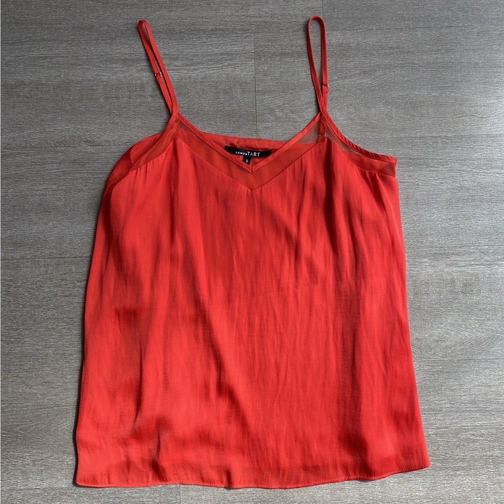 LemonTART‎ Red Mesh Detail Cami Top with Adjustable Straps Women's Small 1165